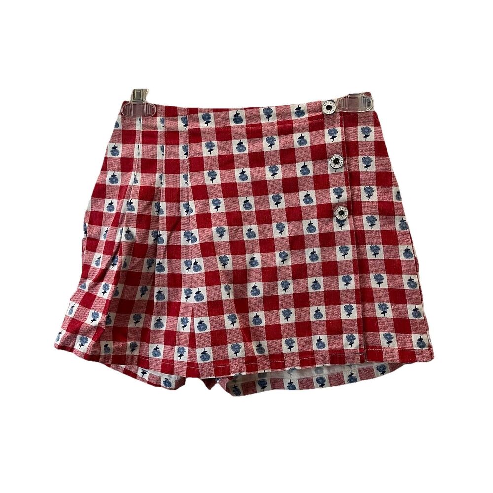 Vintage SWAT XOXO Red White Blue Checkered Floral Skort Skirt Shorts Girls Sz 14